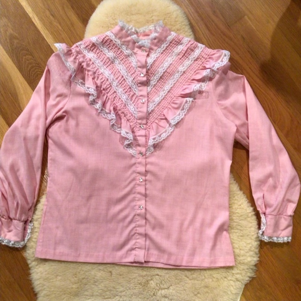 Vintage Rhoda Lee prairie cottage core pink ruffled blouse